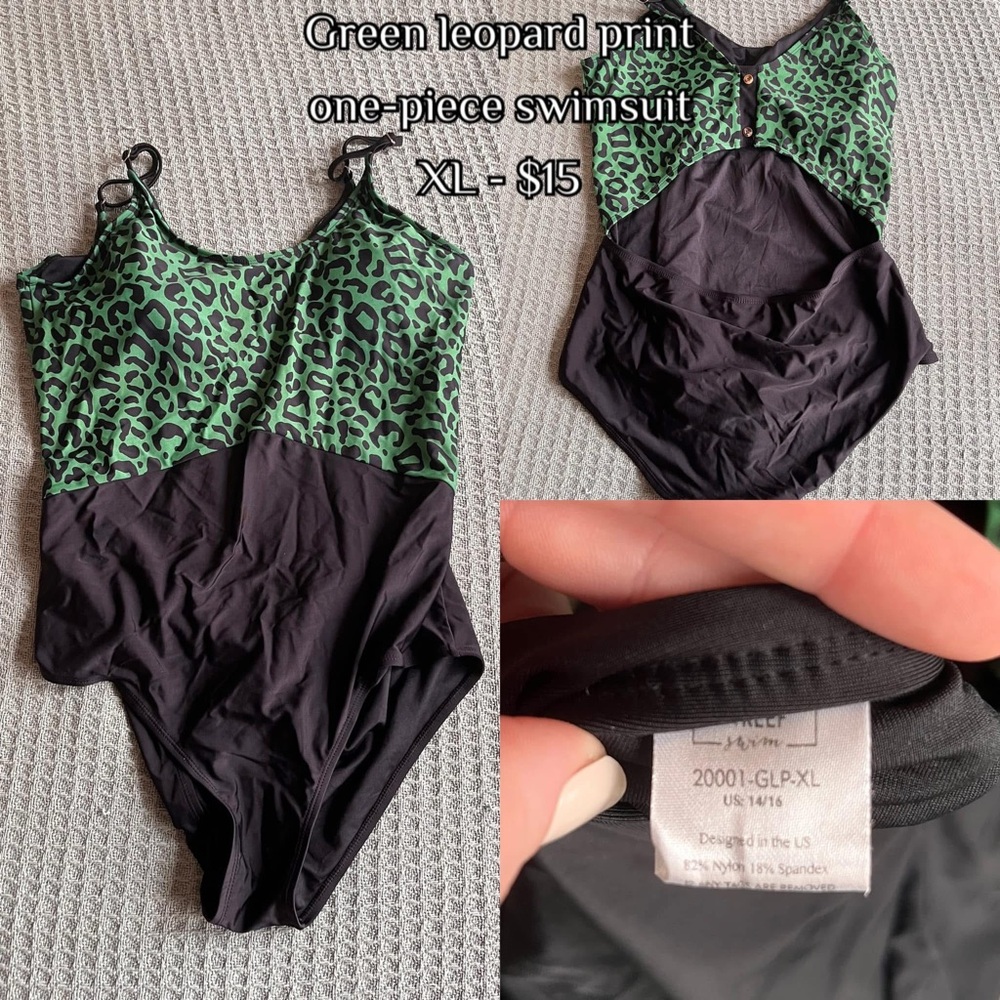Jantzen Green and Black One-Piece Swimsuit with Animal Print